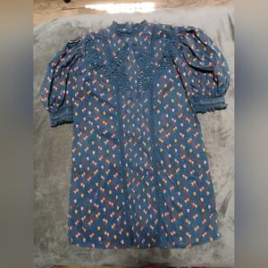 FARM Rio Blue Dress with Colorful Heart Pattern